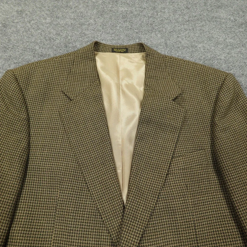 Oscar de la Renta Blazer Mens 42R Brown Houndstooth Wool Two Button Sport‎ Coat